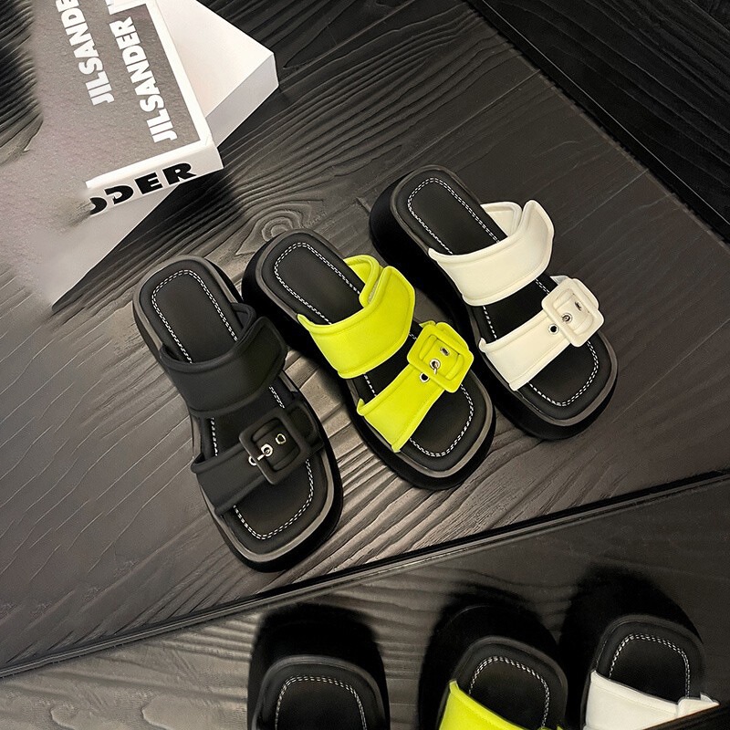 Duoya Dép Đế Dày Cao Cấp Phối Khóa Vuông Thời Trang Mùa Hè Cho Nữ