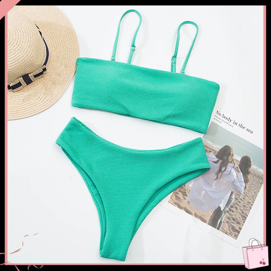 Bộ Đồ Bơi 2 Mảnh Bằng Polyester Màu Trơn Thoáng Khí Gợi Cảm Cho Nữ