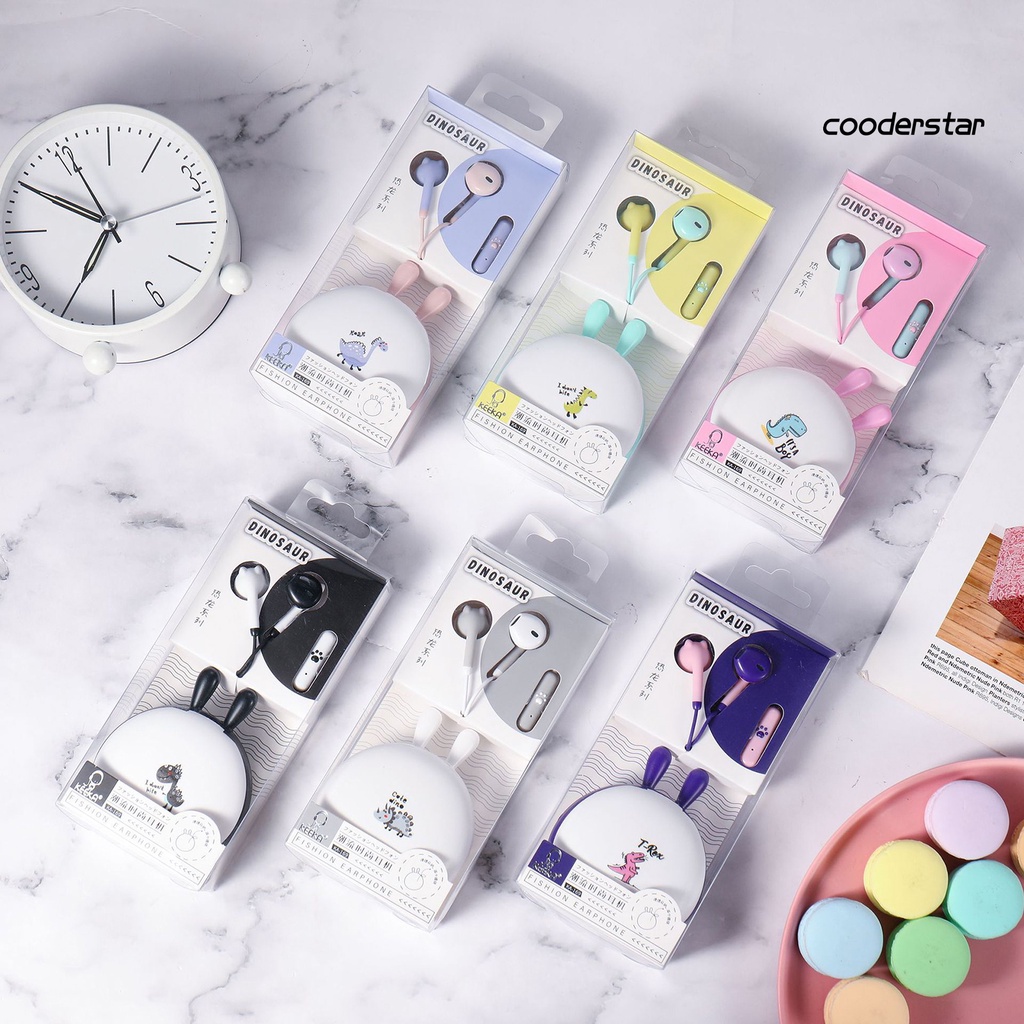 Tai Nghe Có Dây Hình Khủng Long Hoạt Hình Dễ Thương Kèm Hộp Đựng Cho Trẻ Em