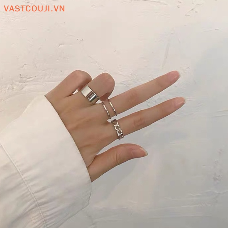 Bộ 3 Nhẫn Màu Bạc Có Thể Điều Chỉnh Phong Cách Hip Hop Cho Nam Và Nữ