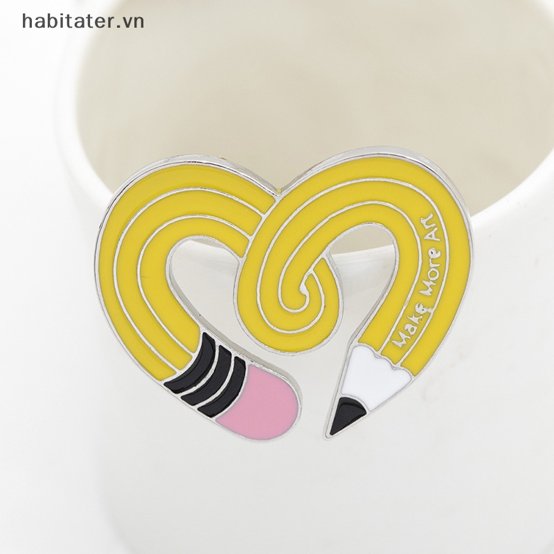 Ghim Cài Áo Hình Bút Chì Tráng Men Màu Vàng Họa Tiết Trái Tim Hoạt Hình Sáng Tạo