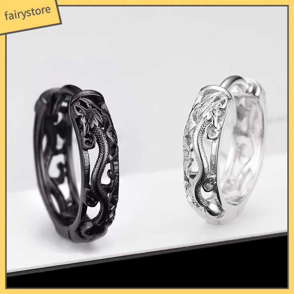 1 Đôi Bông Tai Hình Rồng Rỗng Chạm Khắc Tinh Xảo Phong Cách Punk Dành Cho Nam