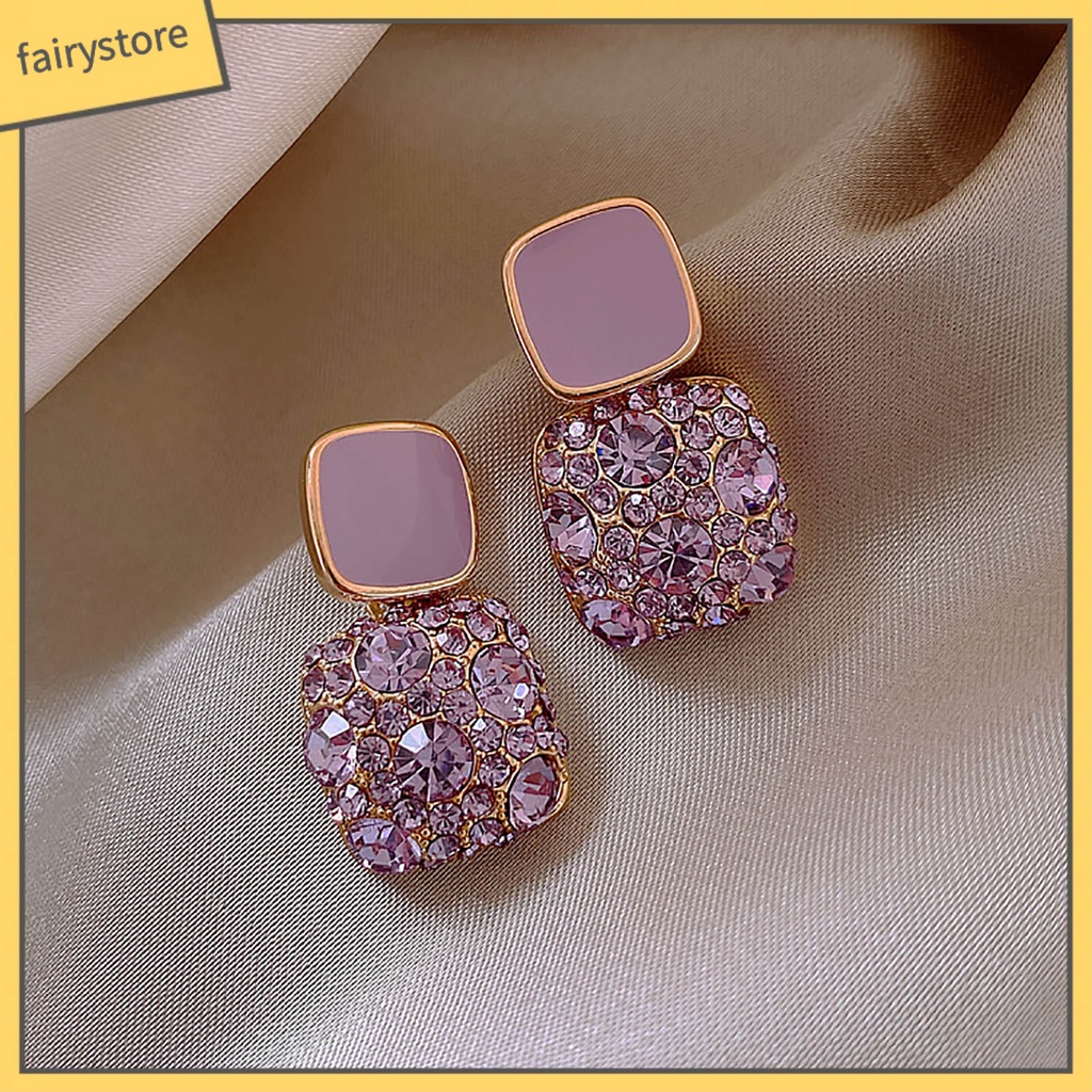 1 Đôi Bông Tai Hình Học Đính Đá Lấp Lánh Phong Cách Âu Mỹ Thời Trang Cho Nữ