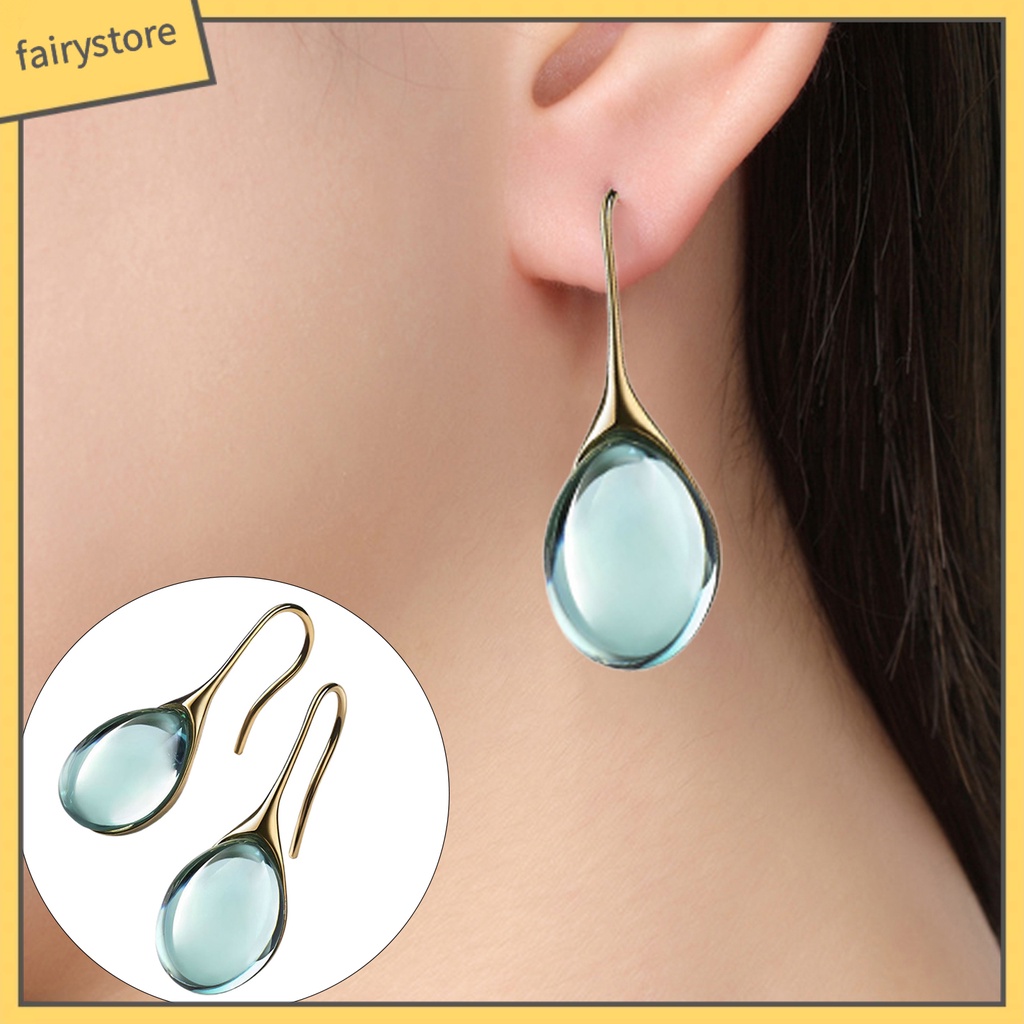 1 Đôi Bông Tai Hình Giọt Nước Đính Pha Lê Giả Trong Suốt Dành Cho Nữ