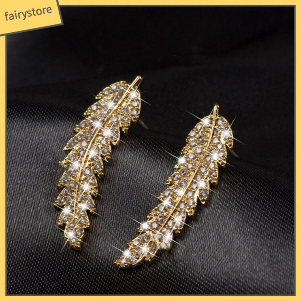 1 Đôi Bông Tai Hình Chiếc Lá Đính Đá Lấp Lánh Dành Cho Nữ