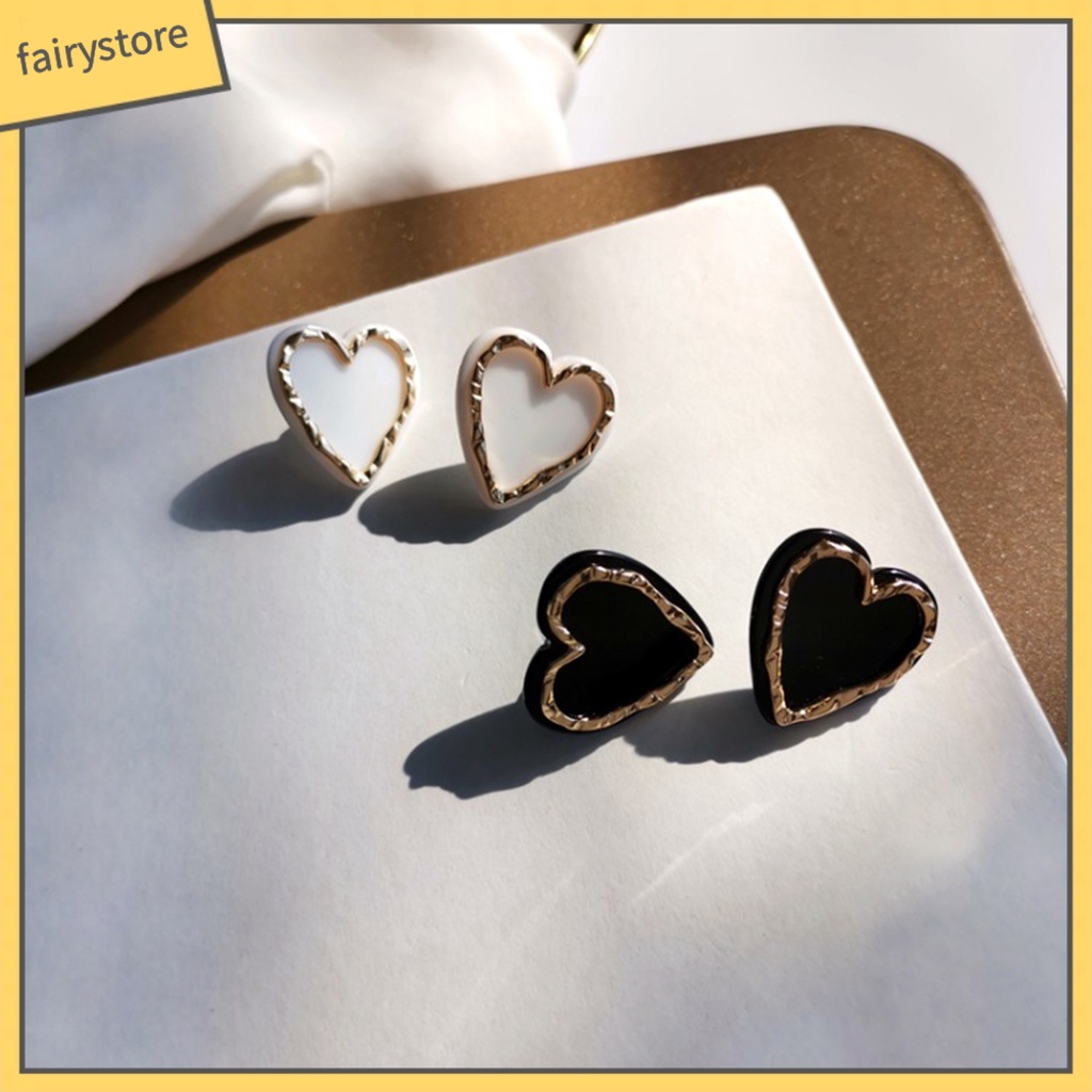 1 Đôi Bông Tai Hình Trái Tim Tráng Men Tinh Tế Dành Cho Nữ