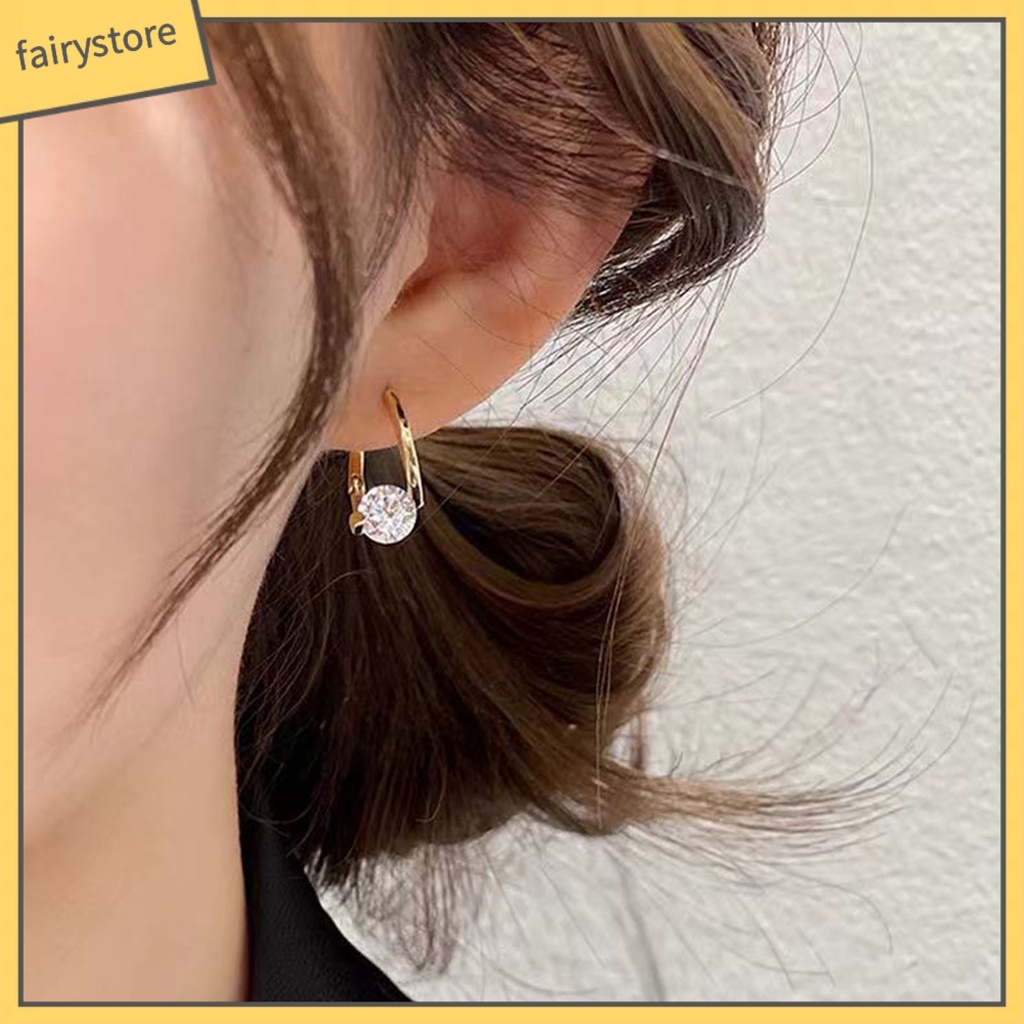 1 Đôi Bông Tai Hình Học Đính Đá Zircon Lấp Lánh Dành Cho Nữ