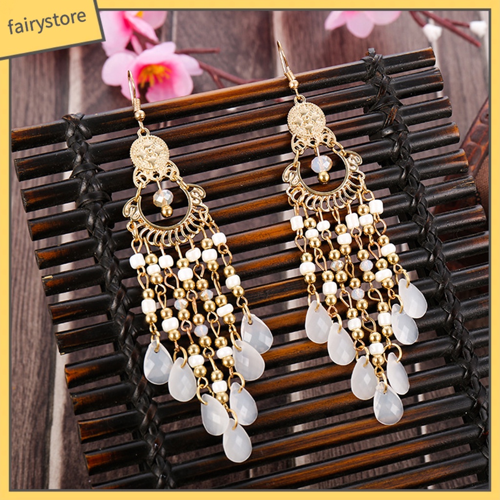 1 Đôi Bông Tai Dáng Dài Đính Hạt Phong Cách Bohemia Thời Trang Cao Cấp