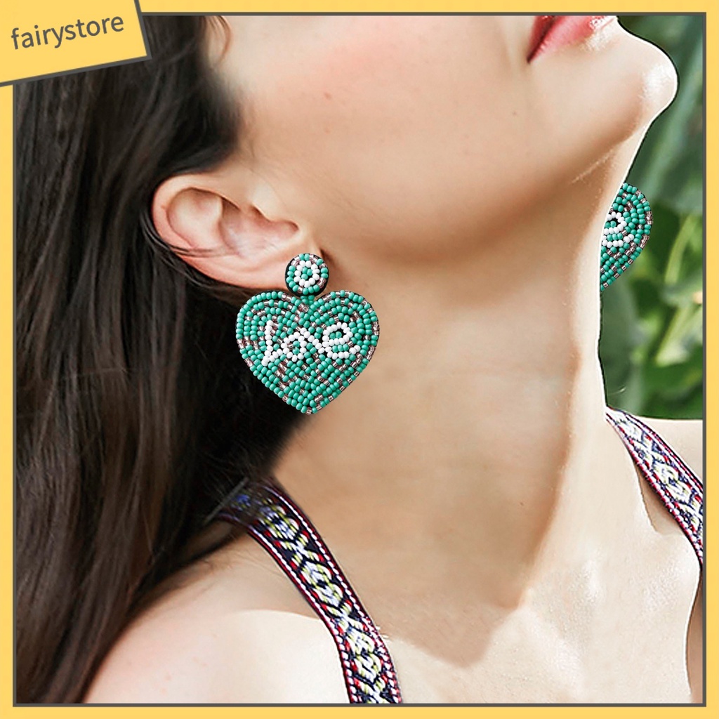 1 Đôi Bông Tai Hình Trái Tim Bện Thủ Công Màu Sắc Tương Phản Dành Cho Nữ