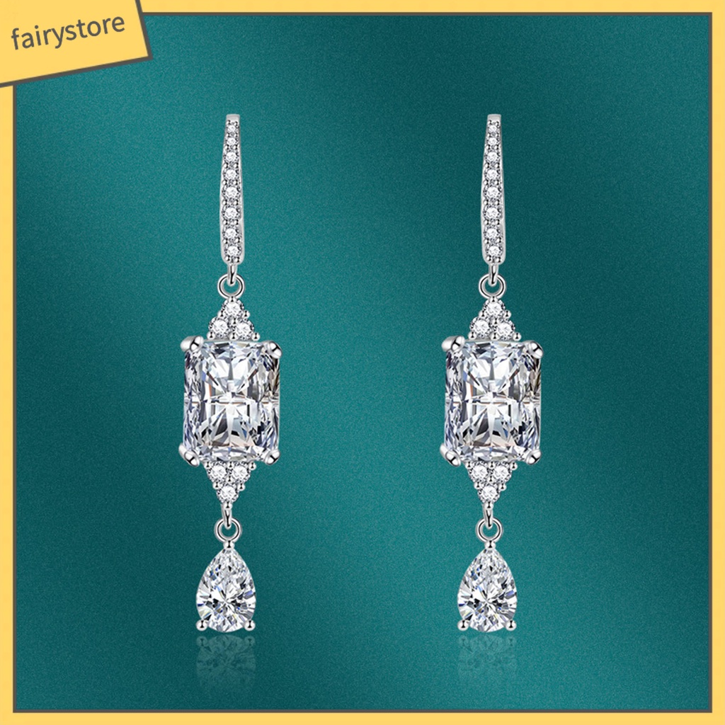 1 Đôi Bông Tai Móc Hình Giọt Nước Đính Đá Phong Cách Vintage