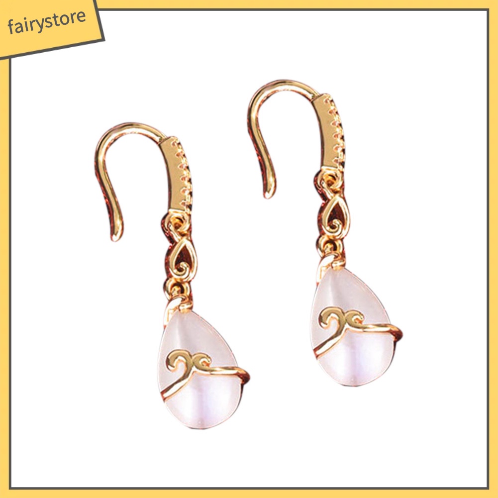 Bông Tai Hình Giọt Nước Đính Đá Opal Giả Thời Trang Dành Cho Nữ