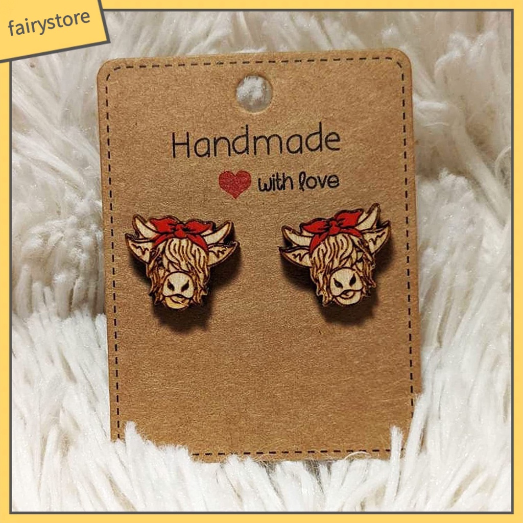 [FRO] 1 Đôi Bông Tai Đinh Tán Bằng Gỗ Bề Mặt Mịn Trang Trí Vật Nuôi Thủ Công Vintage Tinh Tế Chống Phai Màu