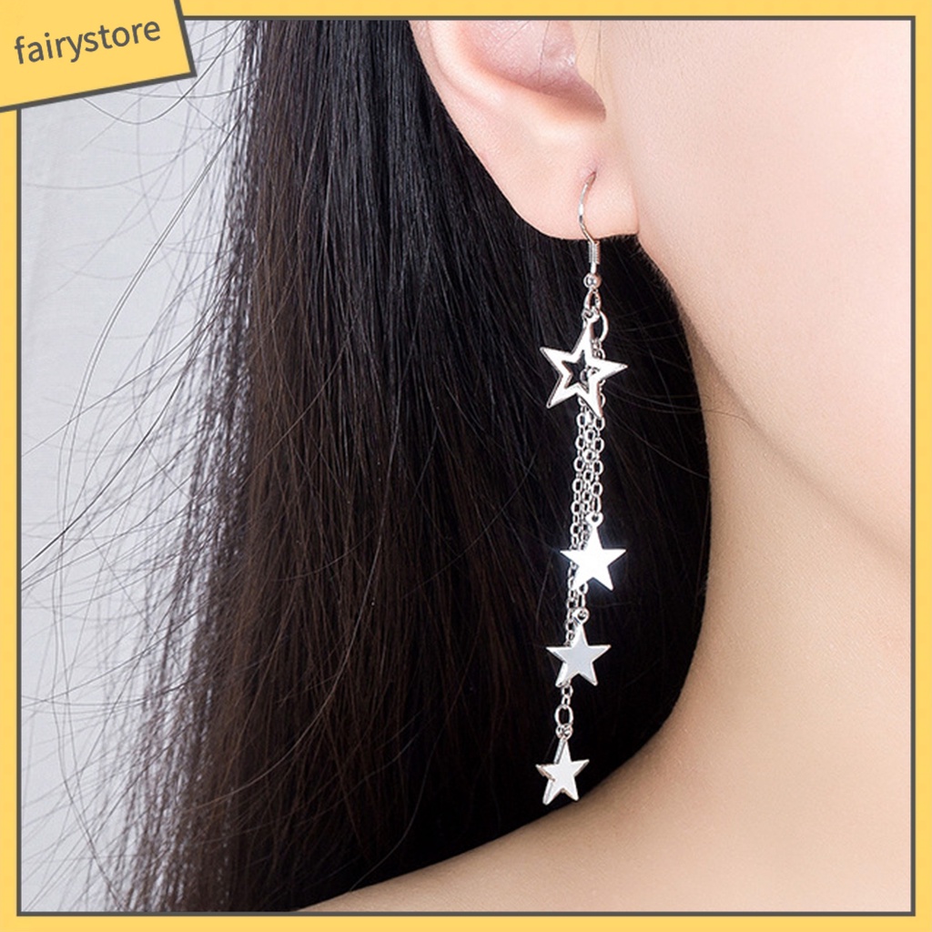 Bông Tai Dạng Móc Tua Rua Hình Ngôi Sao Lấp Lánh Thời Trang Cho Nữ