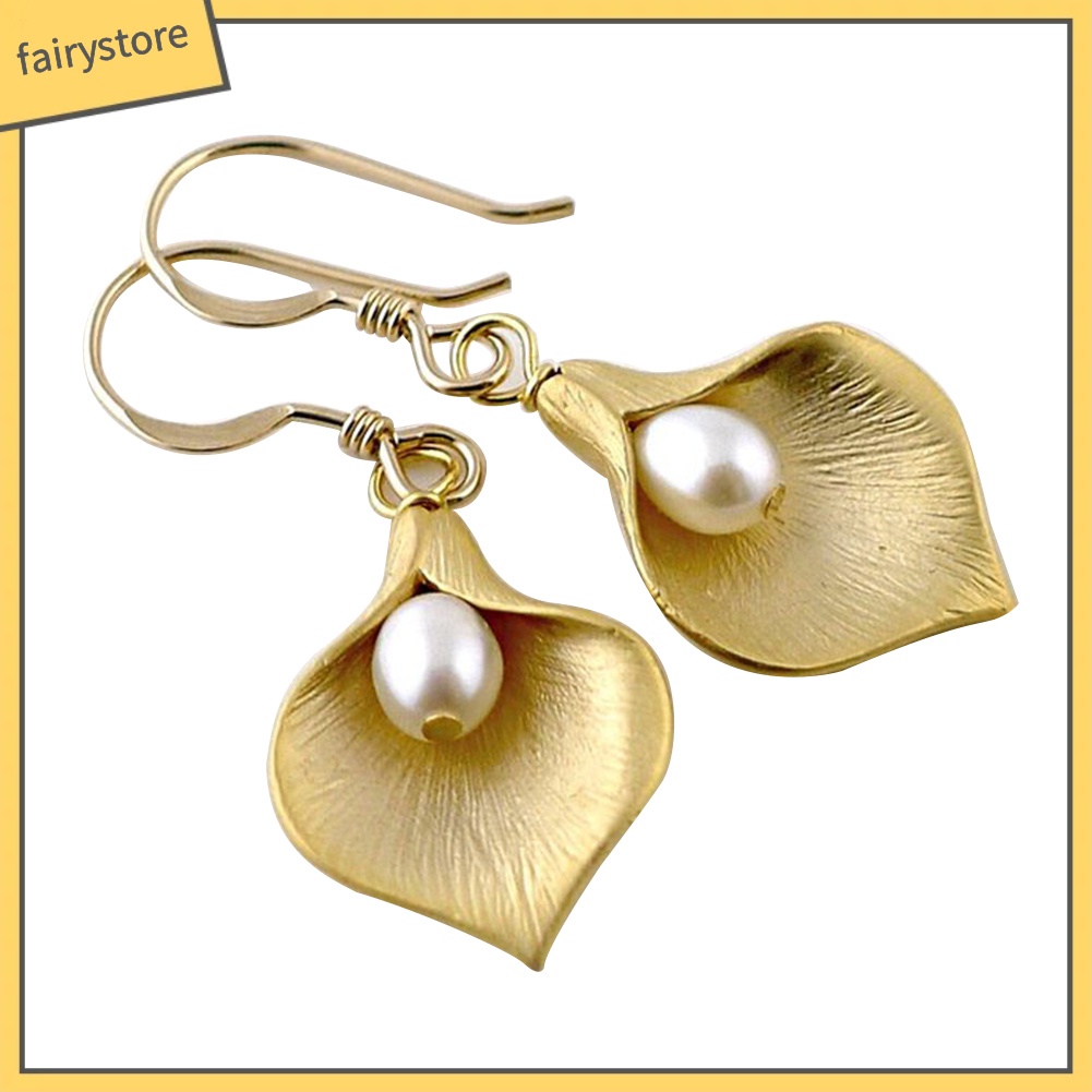 Bông Tai Hình Cánh Hoa Đính Ngọc Trai Nhân Tạo Phong Cách Retro Dành Cho Nữ