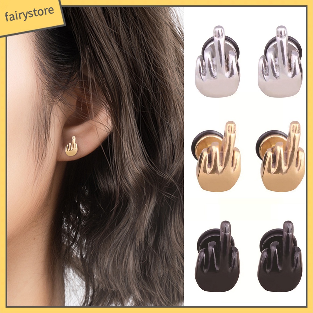 1 Đôi Khuyên Tai Hình Ngón Tay Giữa Bằng Thép Không Gỉ Không Gây Dị Ứng Phong Cách Punk Hiphop Thời Trang Cho Nam Và Nữ
