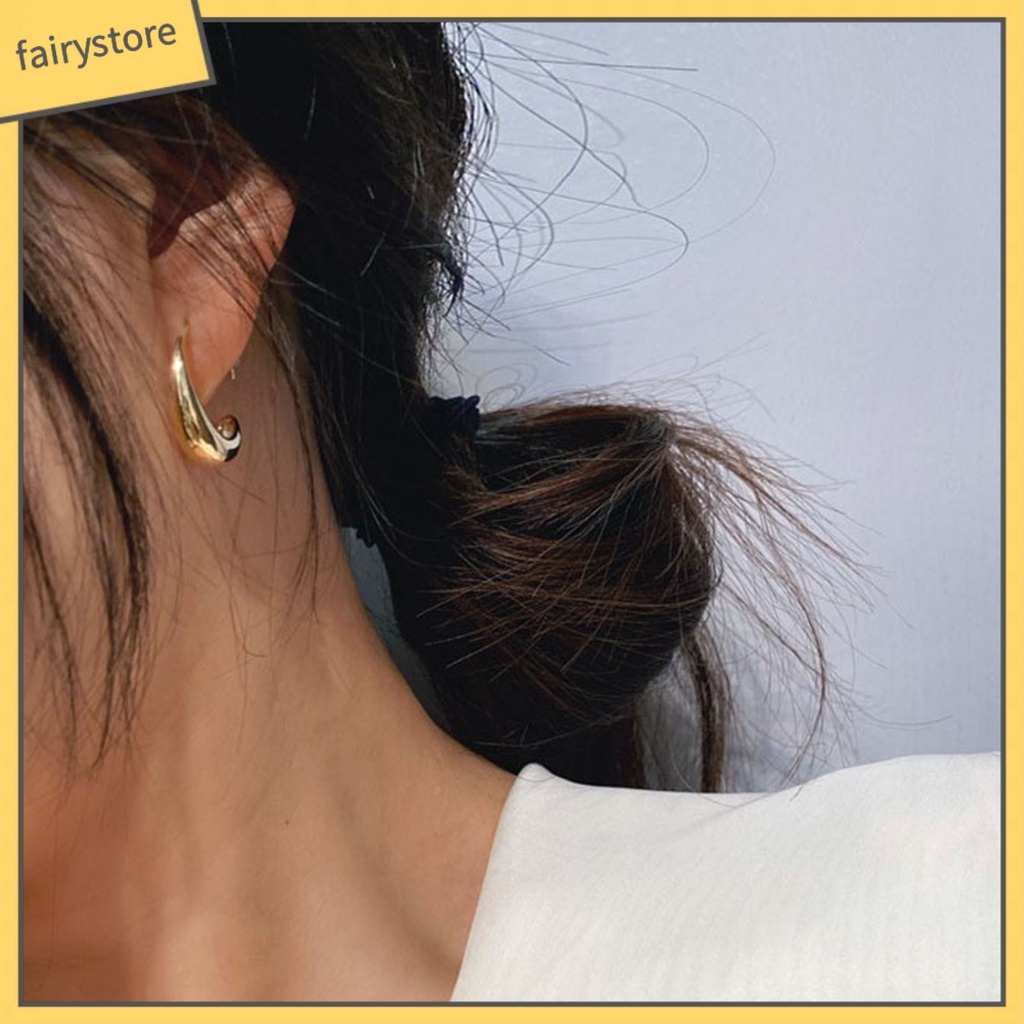 1 Đôi Bông Tai Hình Giọt Nước Màu Trơn Đơn Giản Dành Cho Nữ