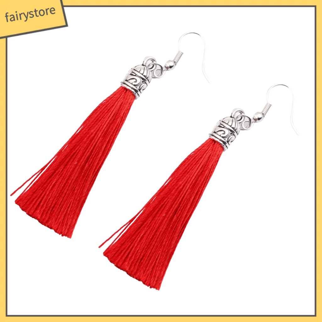 1 Đôi Bông Tai Thiết Kế Móc Tua Rua Phong Cách Bohemian