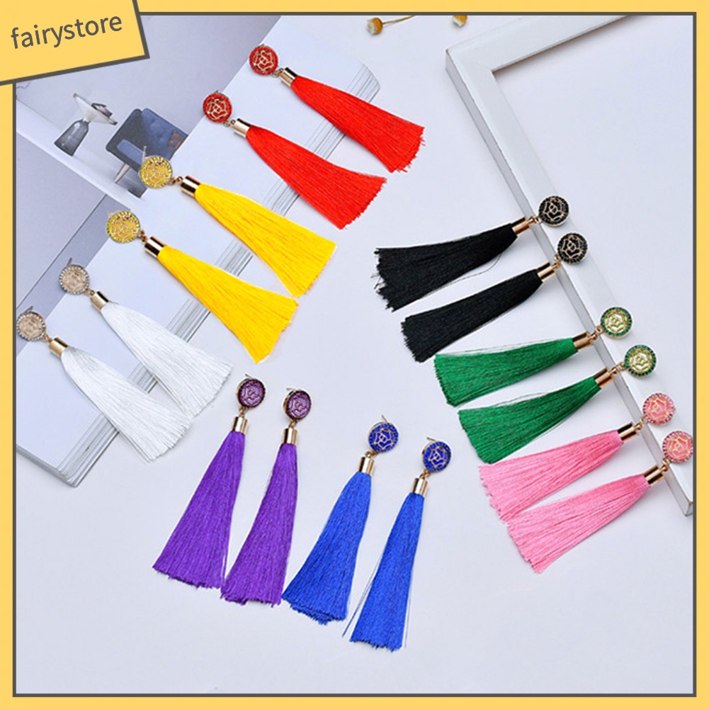 Bông Tai Dáng Dài Phối Tua Rua Hình Hoa Phong Cách Bohemian Thời Trang