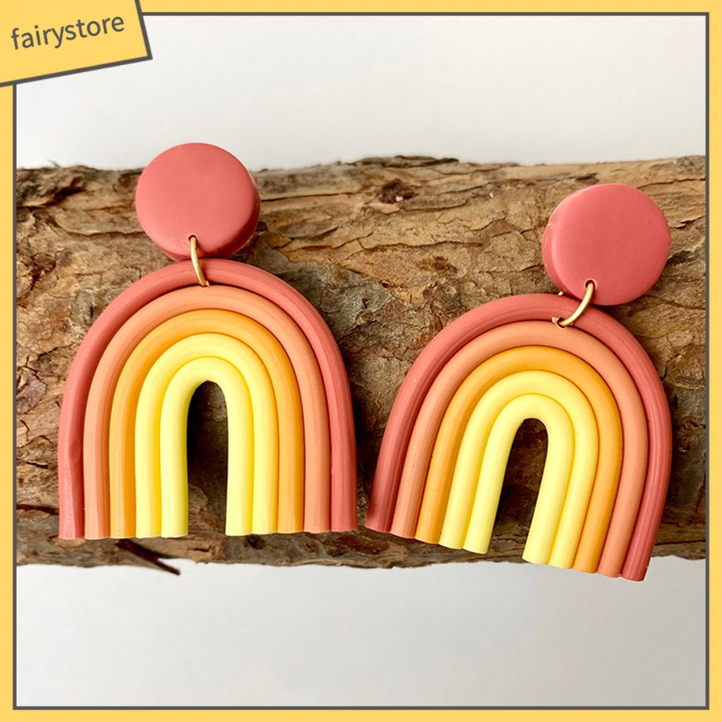 [FRO] 1 Đôi Bông Tai Hình Chữ U Bằng Đất Sét Polymer Đầy Màu Sắc Phù Hợp Với Mọi Phong