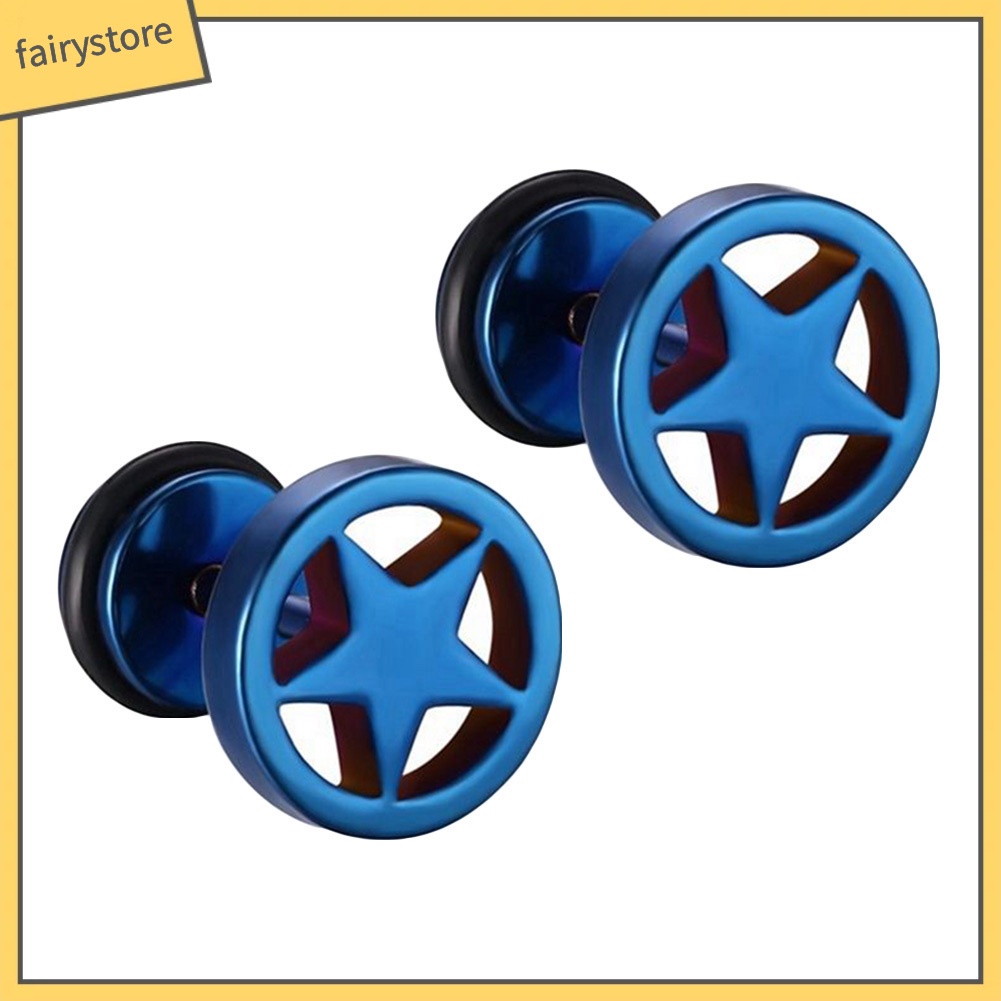 Khuyên Tai Quả Tạ Bằng Thép Không Gỉ Rỗng Hình Ngôi Sao Phong Cách Punk Cho Cặp Đôi