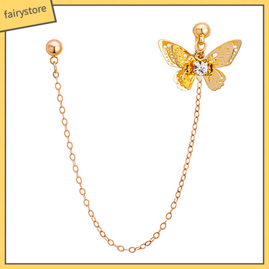 1 Khuyên Tai Dạng Kẹp Hình Bướm &amp; Hoa Cương Giả Bằng Hợp Kim