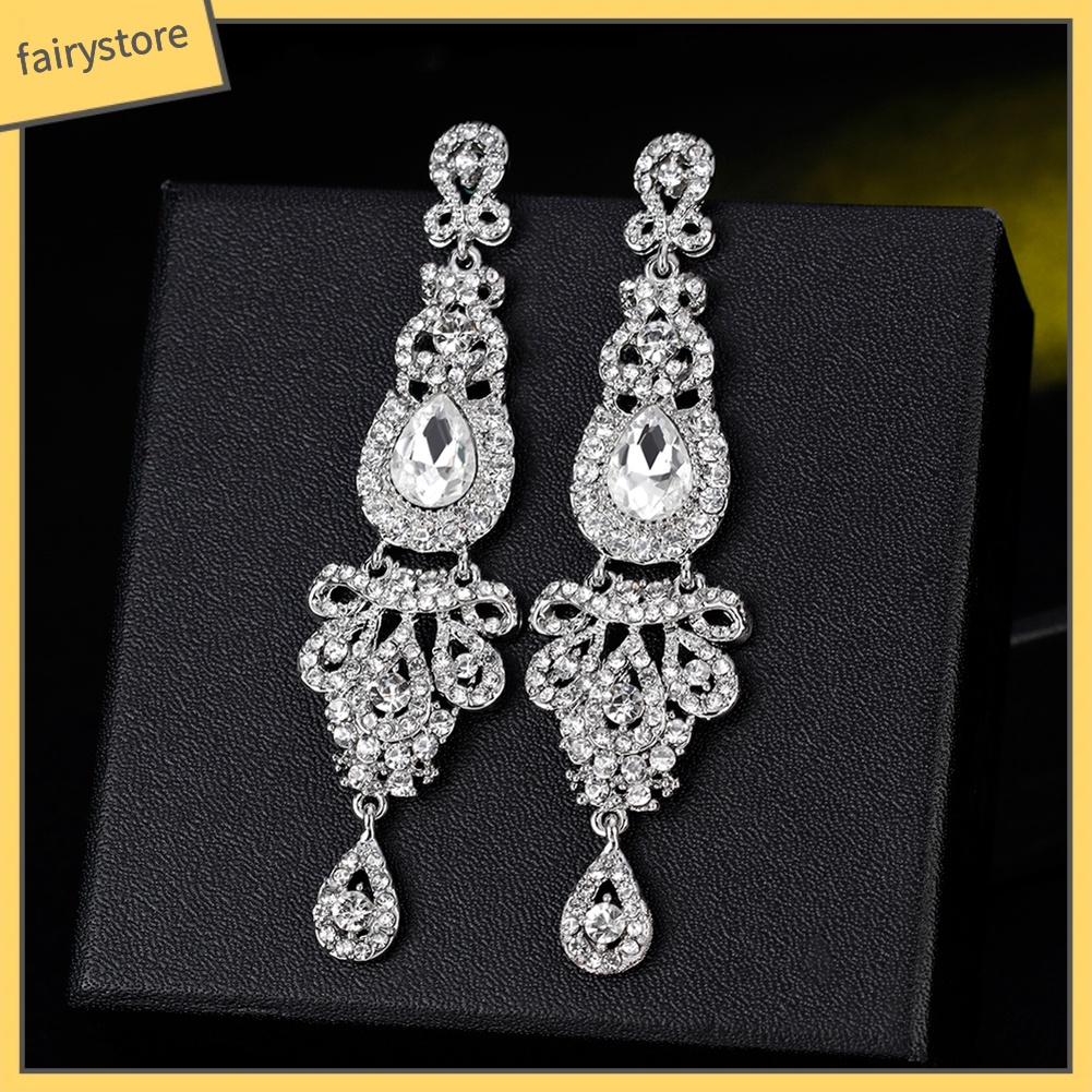 Bông Tai Dáng Dài Đính Đá Toàn Diện Phong Cách Cổ Điển Thời Trang Cho Nữ