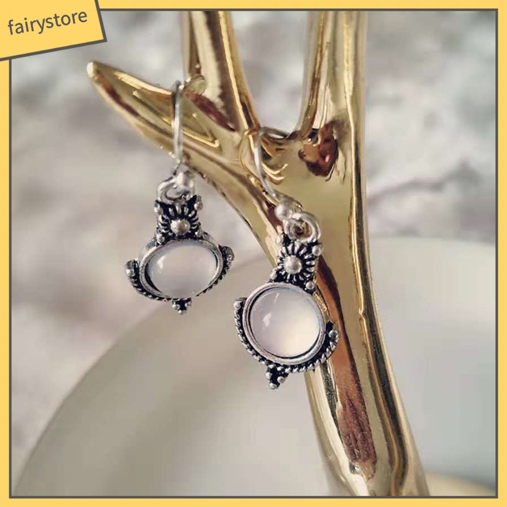 Bông Tai Hình Tròn Đính Đá Mặt Trăng Nhân Tạo Thời Trang Vintage Dành Cho Nữ