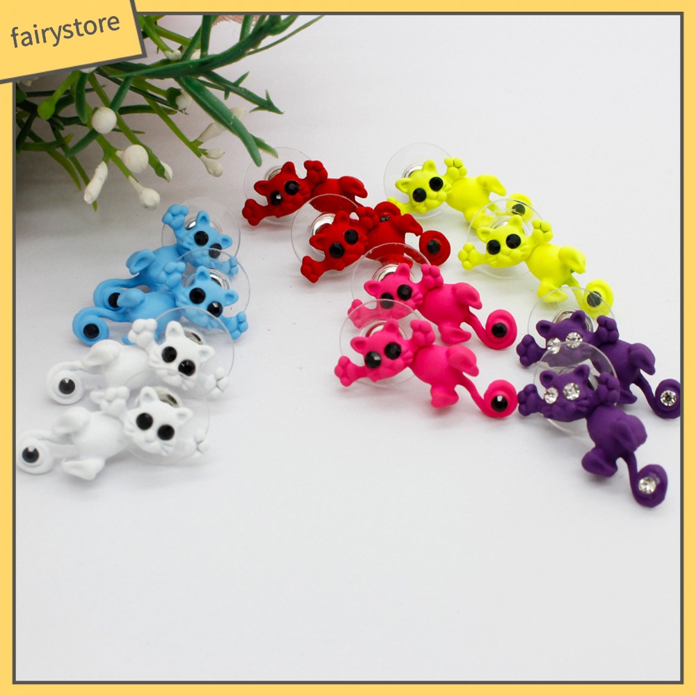 Khuyên Tai Hình Mèo 3D Đính Đá Dễ Thương Cho Nữ