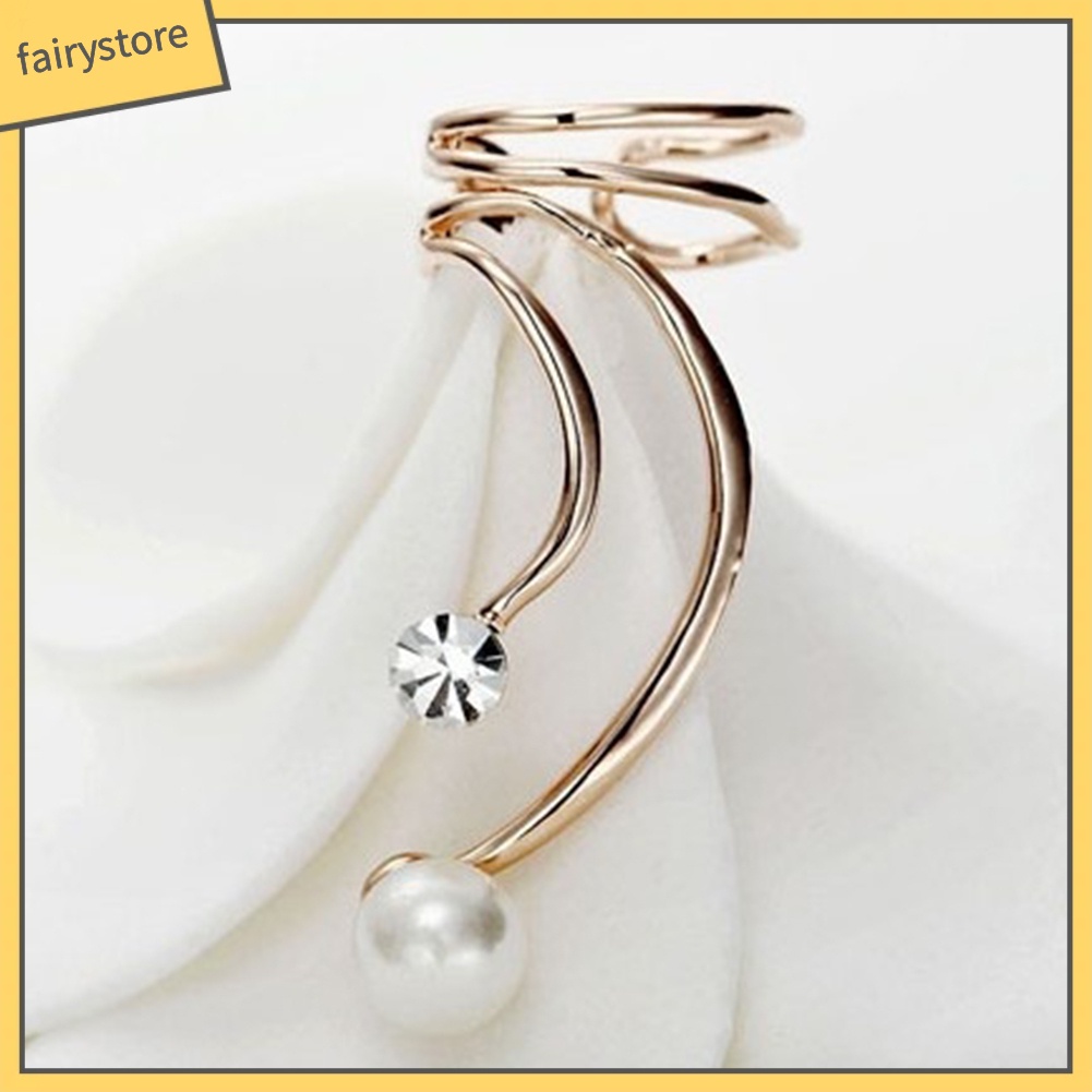 1 Khuyên Kẹp Vành Tai Đính Đá / Ngọc Trai Nhân Tạo Thời Trang