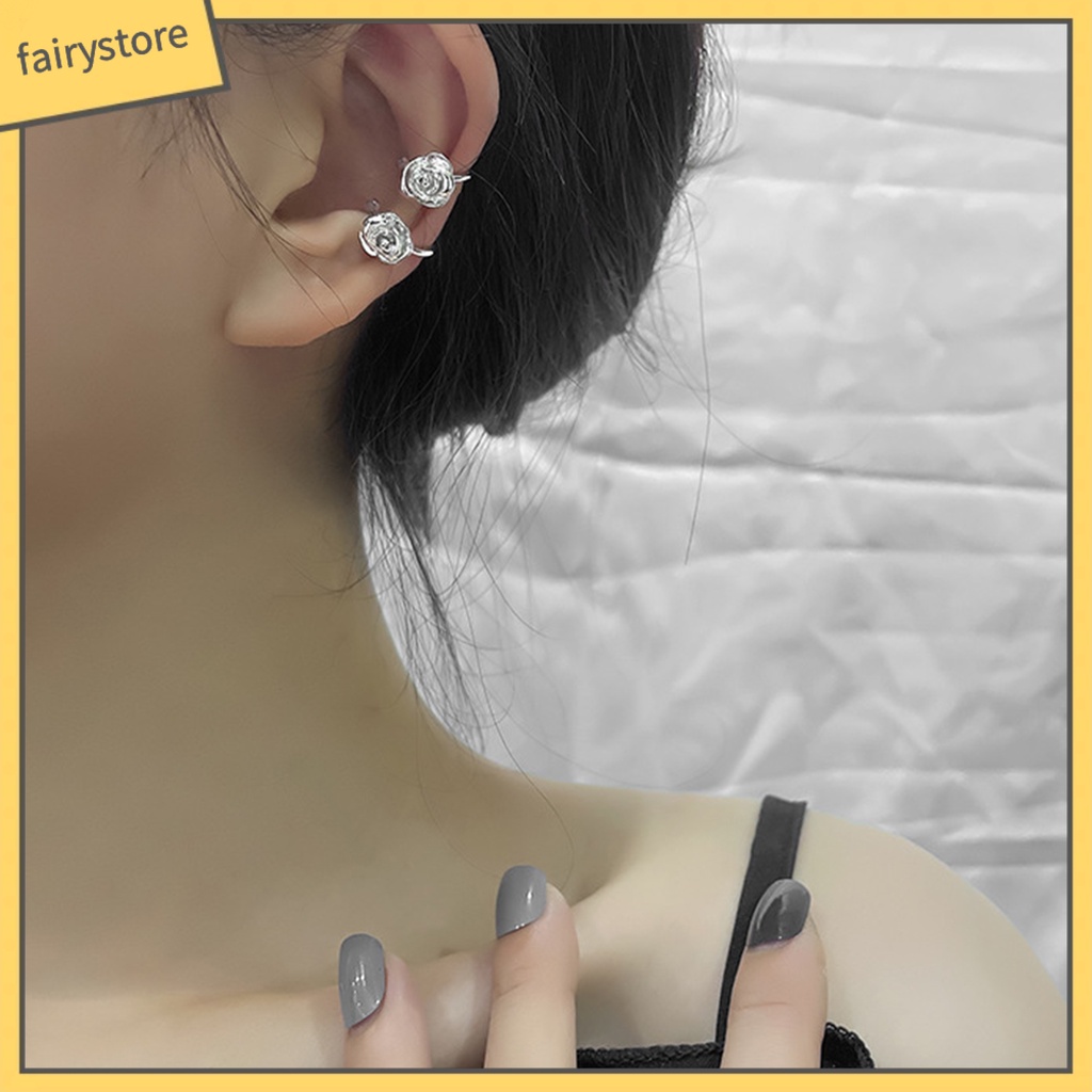 1 Khuyên Tai Dạng Kẹp Mạ Điện Sáng Bóng Hình Hoa Hồng Không Cần Khoan Lỗ Thanh Lịch Thời Trang Cho Nữ