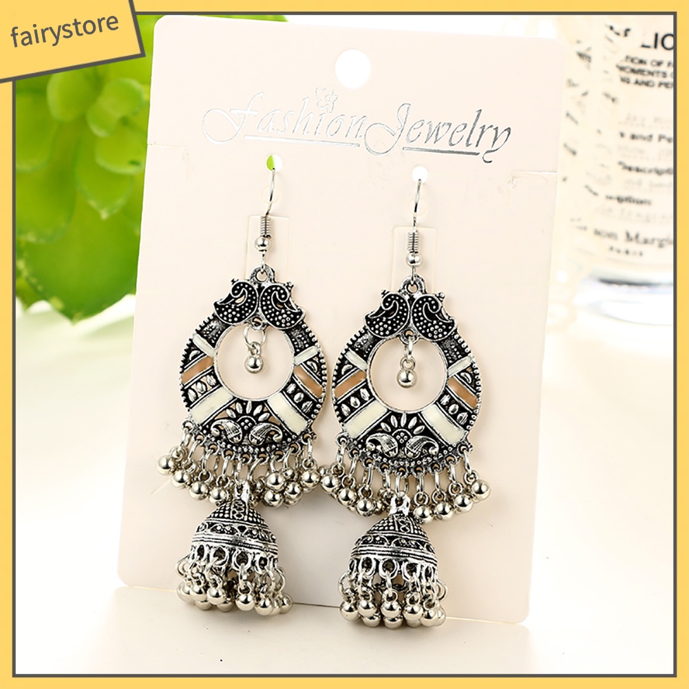 Bông Tai Dáng Dài Đính Chuông Và Tua Rua Phong Cách Cổ Điển Thời Trang Dự Tiệc Cho Nữ