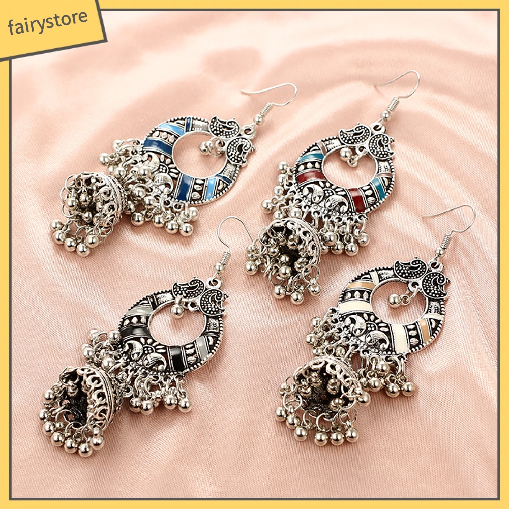 Bông Tai Dáng Dài Đính Chuông Và Tua Rua Phong Cách Cổ Điển Thời Trang Dự Tiệc Cho Nữ