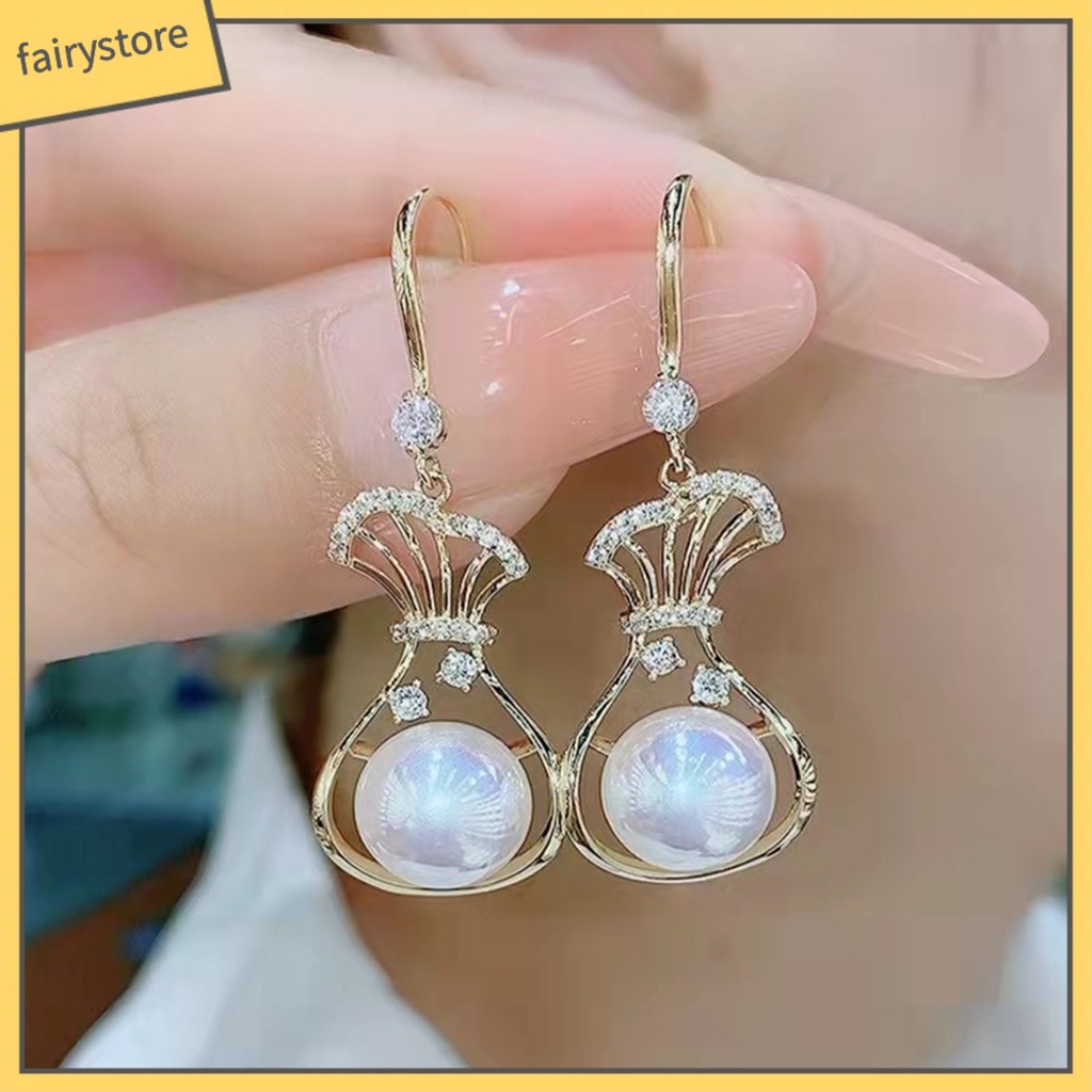 1 Đôi Bông Tai Lủng Lẳng Đính Đá Lấp Lánh Thời Trang Cho Nữ