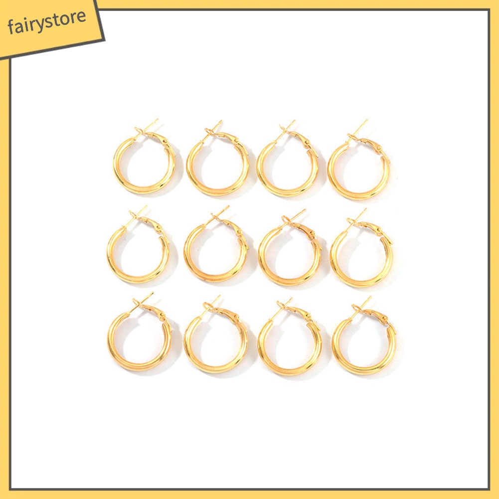 Set 12 Khuyên Tai Tròn Thời Trang Nữ