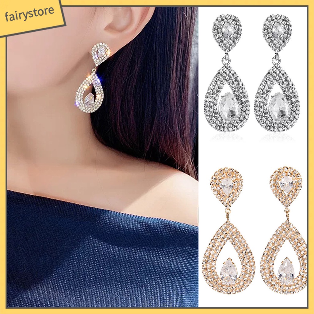 1 Đôi Bông Tai Hình Giọt Nước Đính Đá Lấp Lánh Dành Cho Nữ