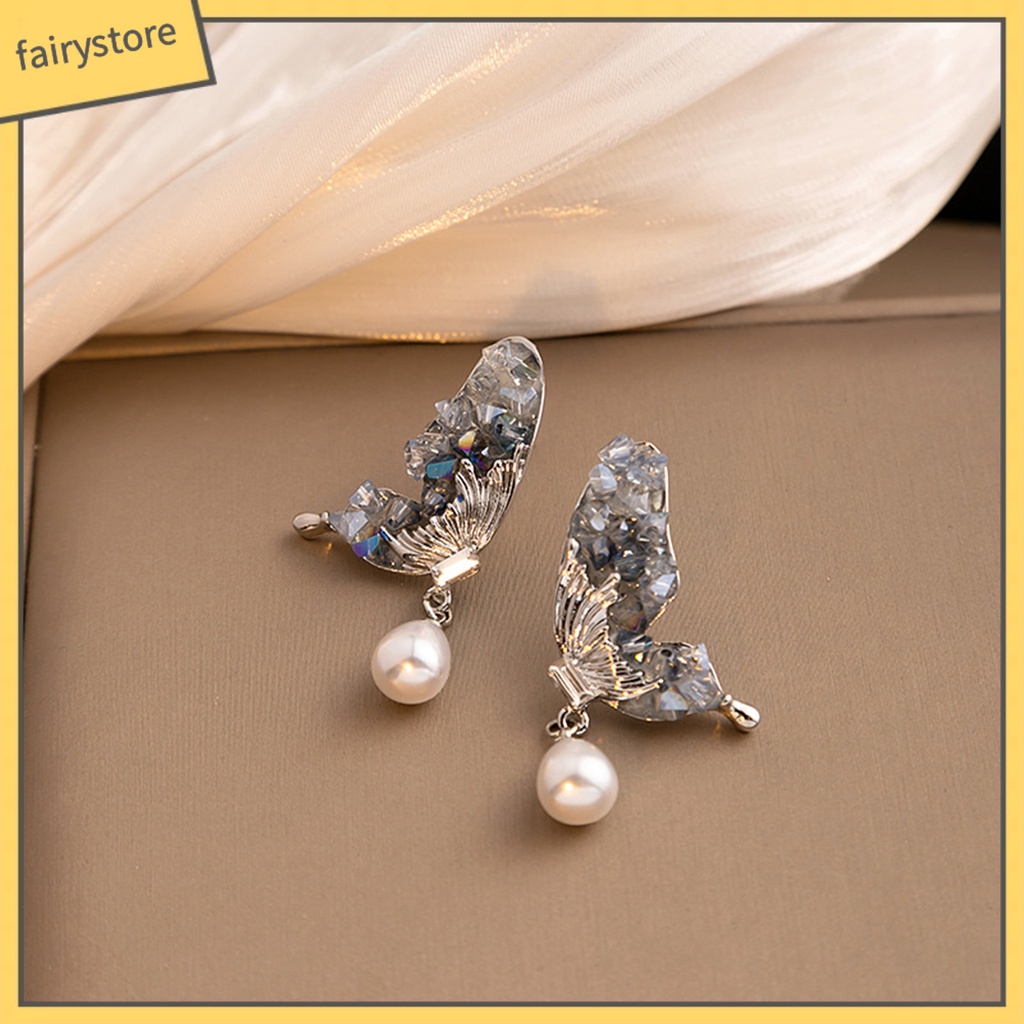 1 Đôi Bông Tai Hình Học Họa Tiết Bướm Đính Đá Sáng Bóng Sang Trọng