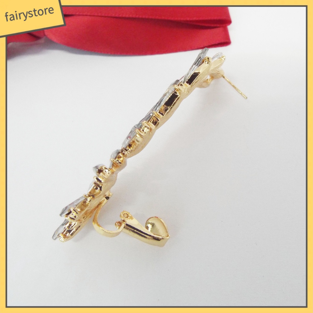 [FRO] 1 Khuyên Tai Tích Hợp Kẹp Đính Đá Thanh Lịch Thời Trang Cho Nữ