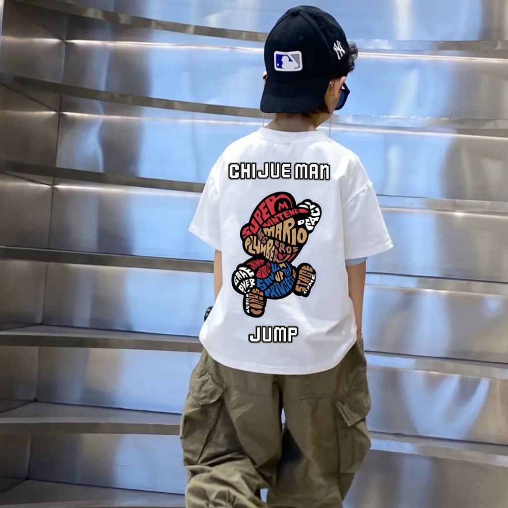 Áo Thun 100% Cotton Tay Ngắn Cổ Tròn Dáng Rộng In Hình Thời Trang Cho Bé 2-14 Tuổi Baby Tee