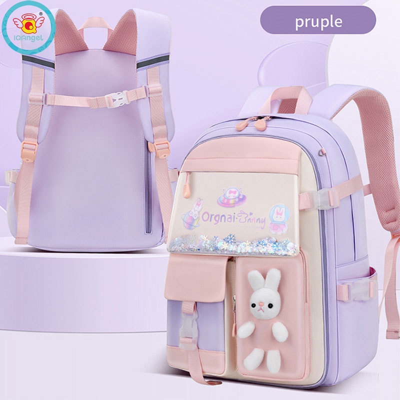 Balo đi học IQ ANGEL vải canvas thoáng khí chống nước sức chứa lớn thời trang cho bé gái