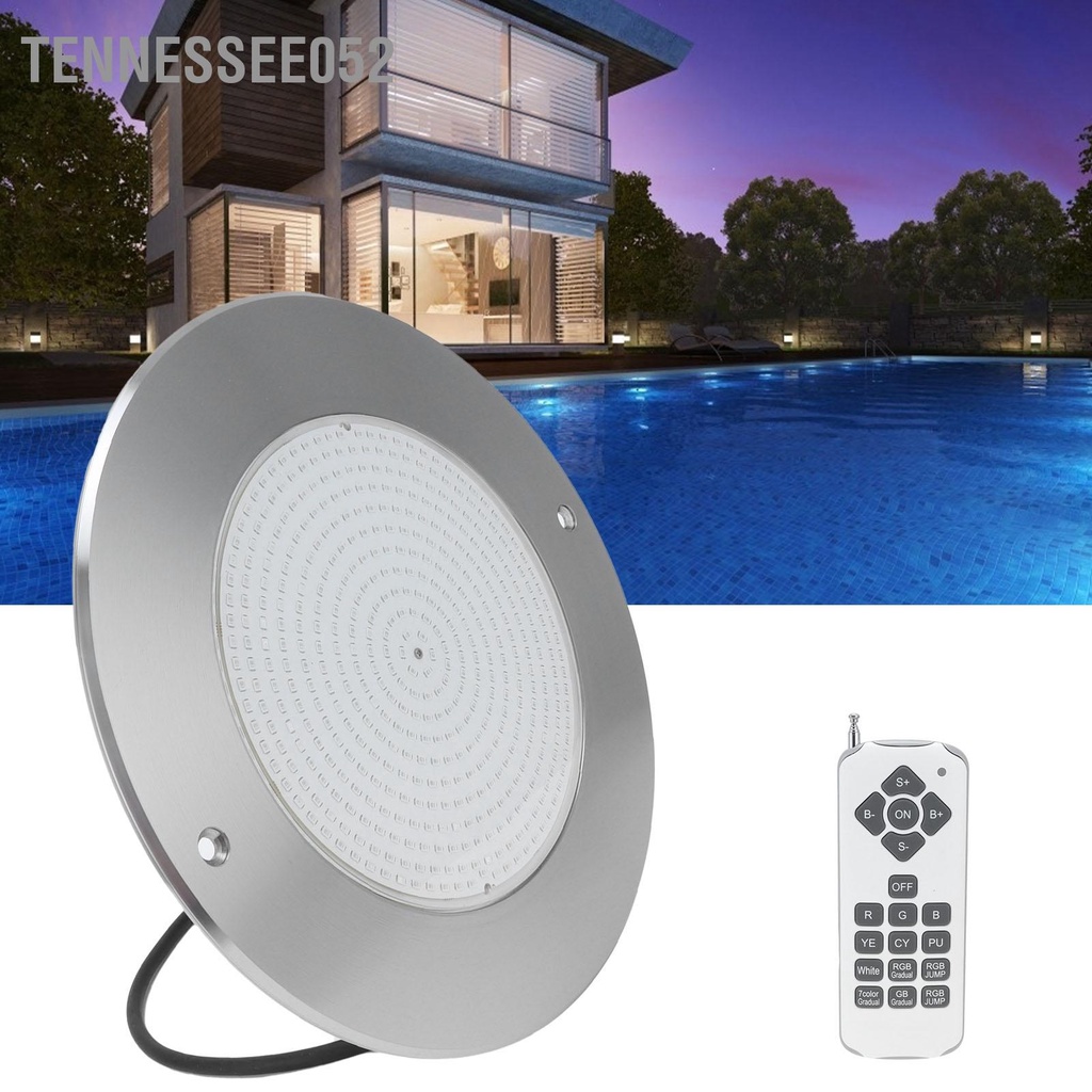 Tennessee052 Đèn dưới nước IP68 hồ bơi treo tường nhiều màu RGB bằng thép không gỉ 304 với điều khiển từ xa 18 phím