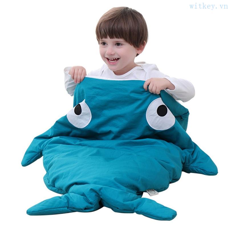 Túi Ngủ Hình Cá Mập Có Khóa Kéo Giữ Ấm Mùa Thu Đông Cho Bé