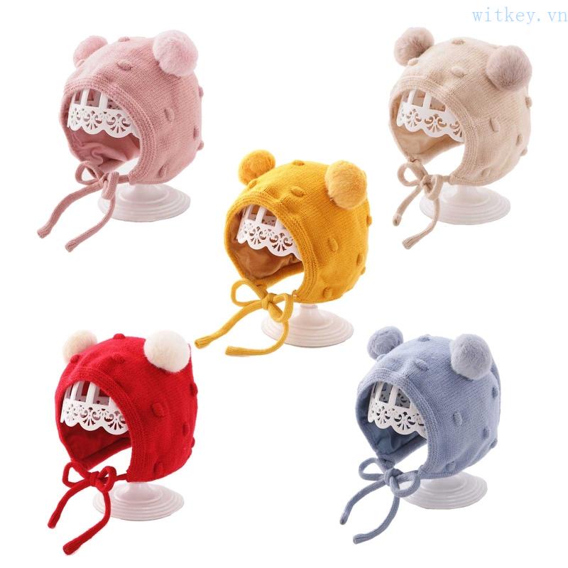Mũ Beanie Dệt Kim Mềm Mại Đính Bóng Lông Dày Dặn Bảo Vệ Tai Thời Trang Mùa Đông Cho Bé
