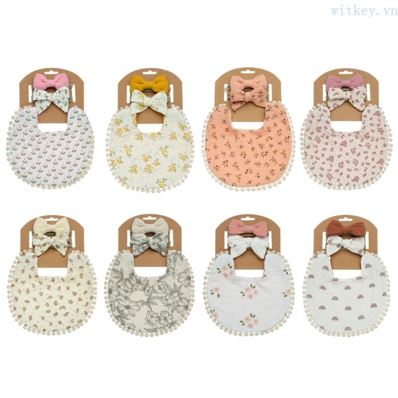 Yếm Ăn Kèm Băng Đô In Hoa Dễ Thương Cho Bé