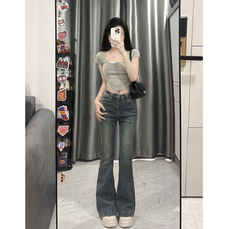 COZOK Áo Thun Ngắn Tay Dáng Ôm Phong Cách vintage Thời Trang