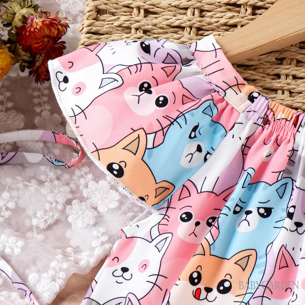 Đầm Chữ A Tay Ngắn In Họa Tiết Hoạt Hình Chó Mèo Dễ Thương Thời Trang Mùa Hè Cho Bé Gái 4-7 Tuổi