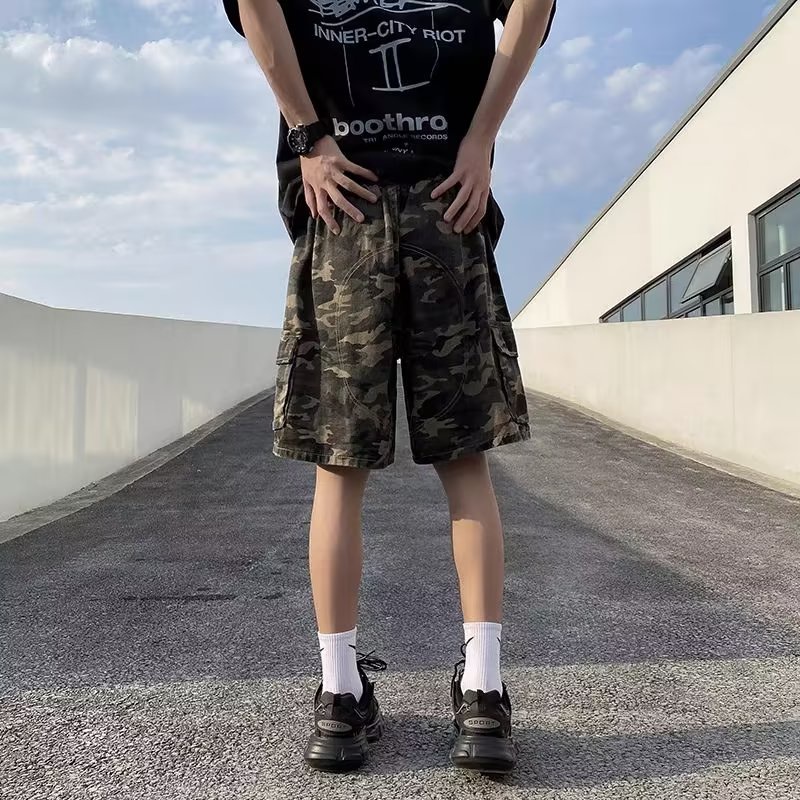Quần Short Ống Rộng Phong Cách Retro Đường Phố Mỹ Thời Trang Mùa Hè Cho Nam