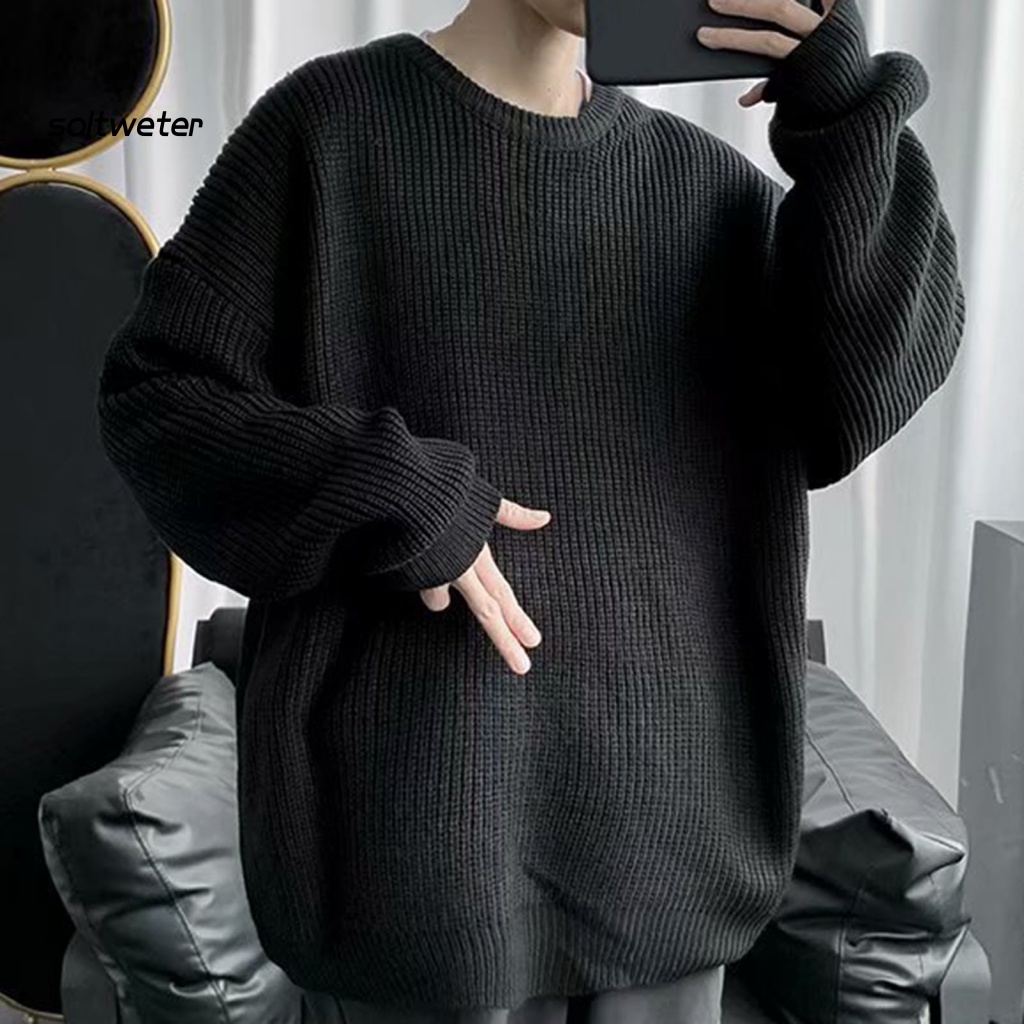 Áo Sweater Dệt Kim Cổ Tròn Màu Sắc Đơn Giản Cho Nam Giới