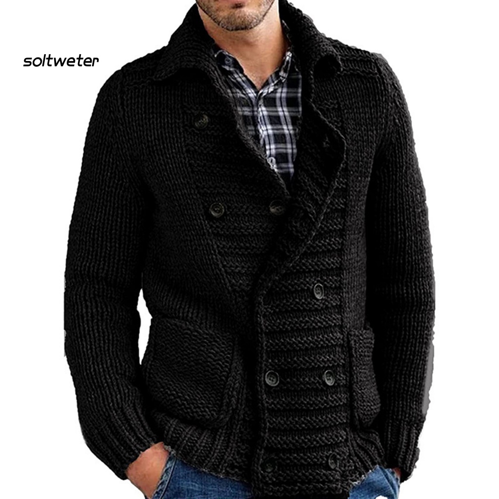 Áo Khoác Cardigan Dệt Kim Tay Dài Màu Trơn Mềm Mại Giữ Ấm Mùa Thu Đông Cho Nam