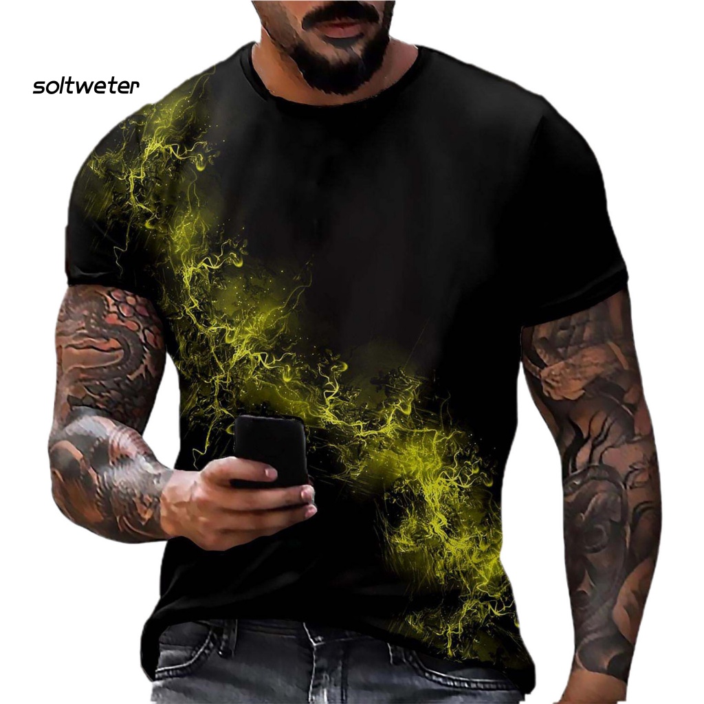 Áo Thun Tay Ngắn Cổ Tròn In Họa Tiết Kỹ Thuật Số Nhanh Khô Thời Trang Mùa Hè Cho Nam