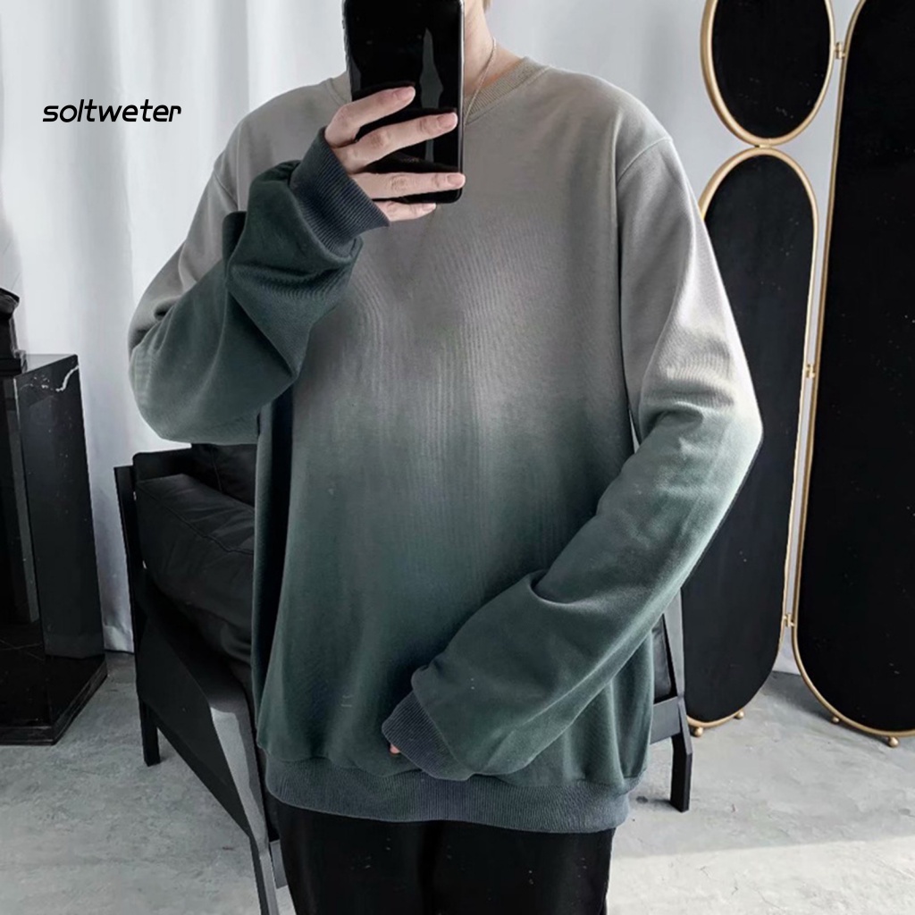 Áo Nỉ Cổ Tròn Màu Gradient Tương Phản Thời Trang Thường Ngày Cho Nam Sinh